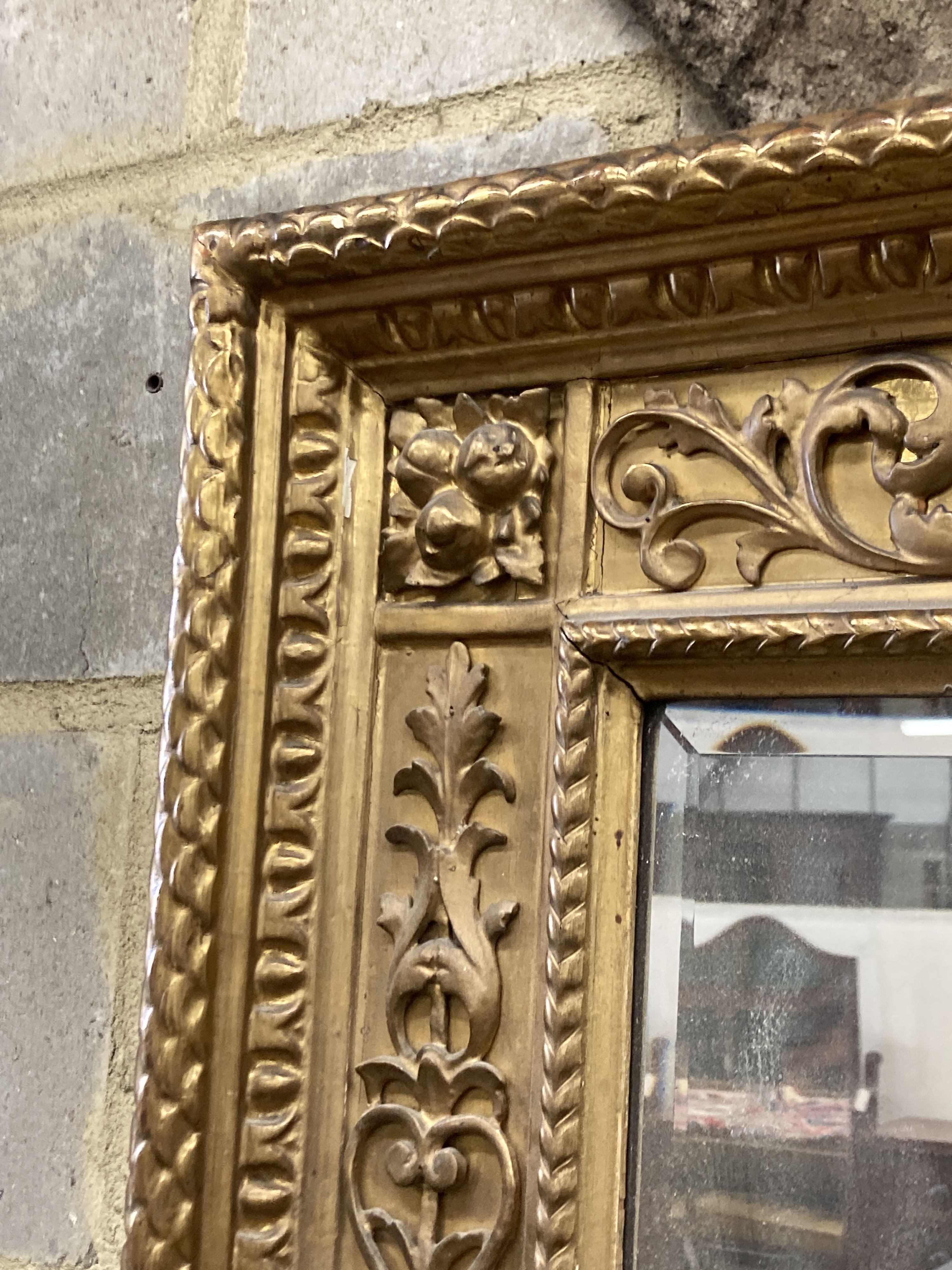 A 19th century rectangular giltwood and gesso wall mirror, width 75cm, height 80cm